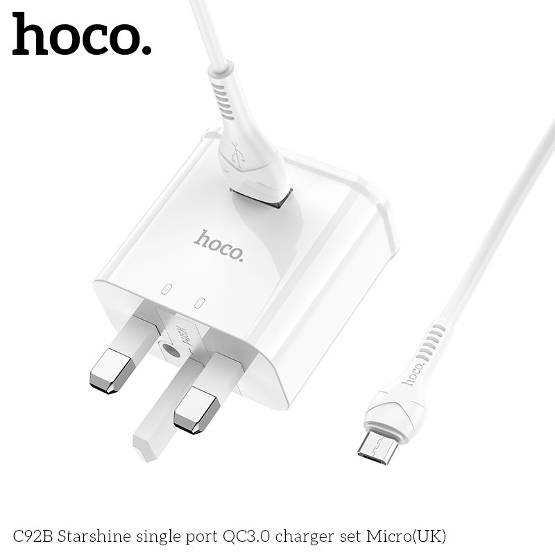 HOCO USB SINGLE PORT QUICK CHARGER SET MICRO 18W C92B