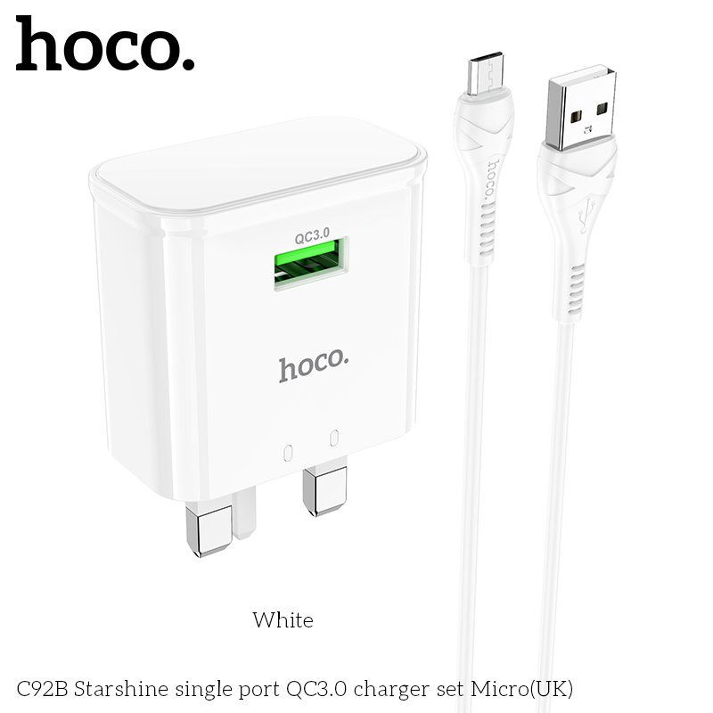 HOCO USB SINGLE PORT QUICK CHARGER SET MICRO 18W C92B